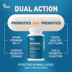 Dr. Tobias Deep Immune Probiotics capsules on white background for easy daily use