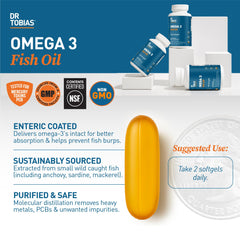 Dr. Tobias Omega-3 bottle label emphasizing EPA and DHA profile