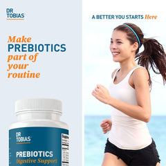 Dr. Tobias Prebiotics capsules on kitchen scene supporting digestion