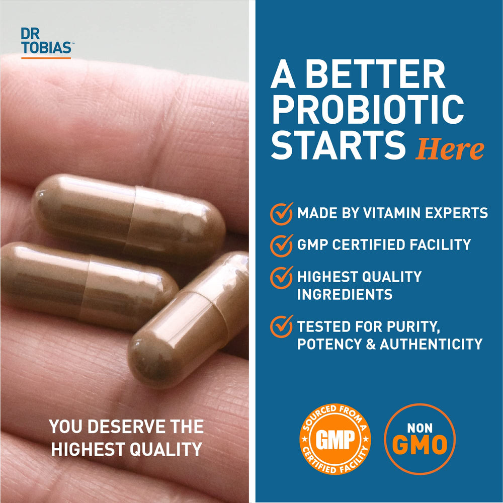 Dr. Tobias Probiotics 30 Billion daily-dose spoon image conveying easy, measured intake.
