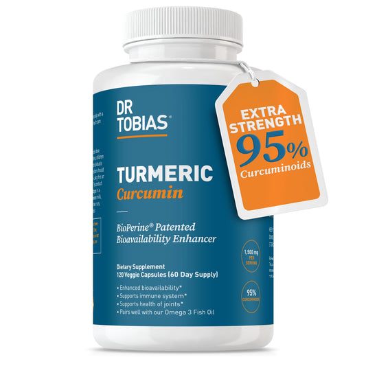 Dr. Tobias Turmeric Curcumin 1500mg bottle front view for daily joint support.