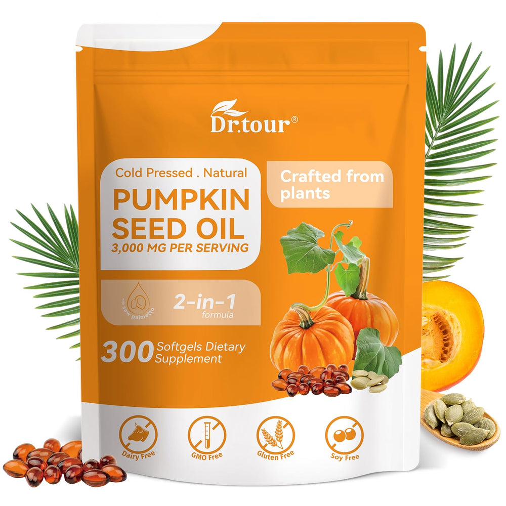 Dr.tour pumpkin seed oil capsules bottle showing potent 3000mg formula for daily support