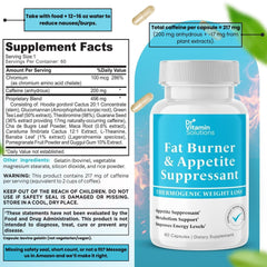 DR VITAMIN SOLUTIONS fat burner bottle back-label, clear ingredients list for informed choices