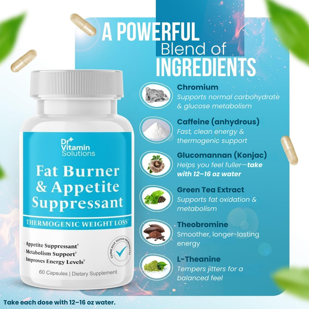 DR VITAMIN SOLUTIONS fat burner capsules closeup, easy-to-swallow pills for convenience