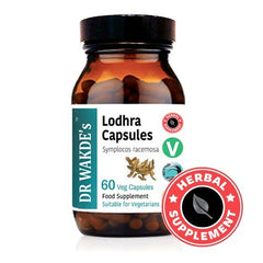 DR WAKDE'S Lodhra capsules pack shot highlighting vegan capsules and natural ingredients