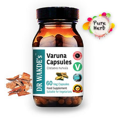 Front label of DR WAKDE's Varuna capsules showing Ayurvedic herb blend