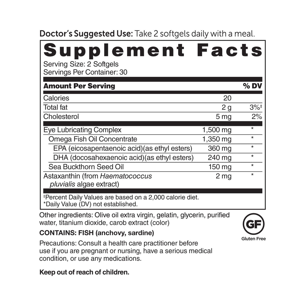 Eyedrate softgels close-up showing the omega-3 and omega-7 blend for eye comfort.
