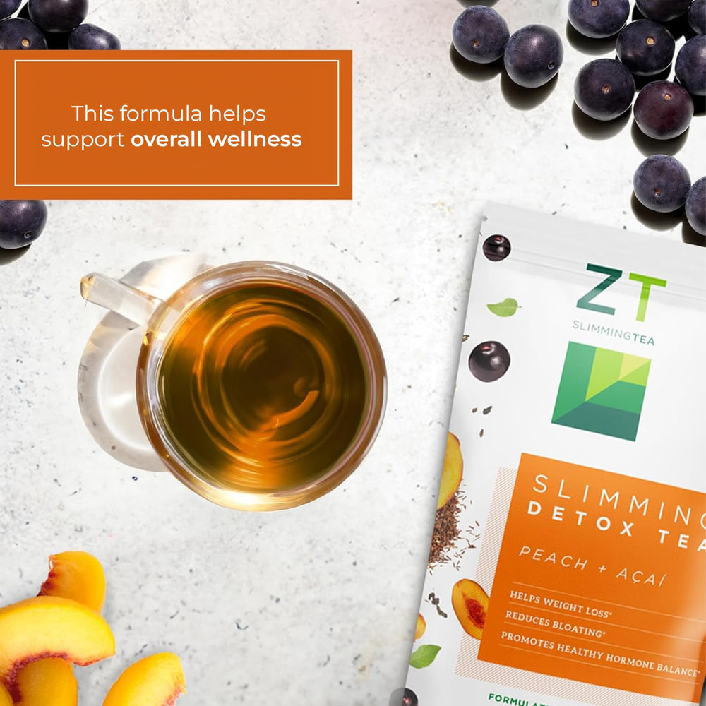 Brand label on Dr. Zisman ZT Slimming Tea emphasizing wellness and easy routines