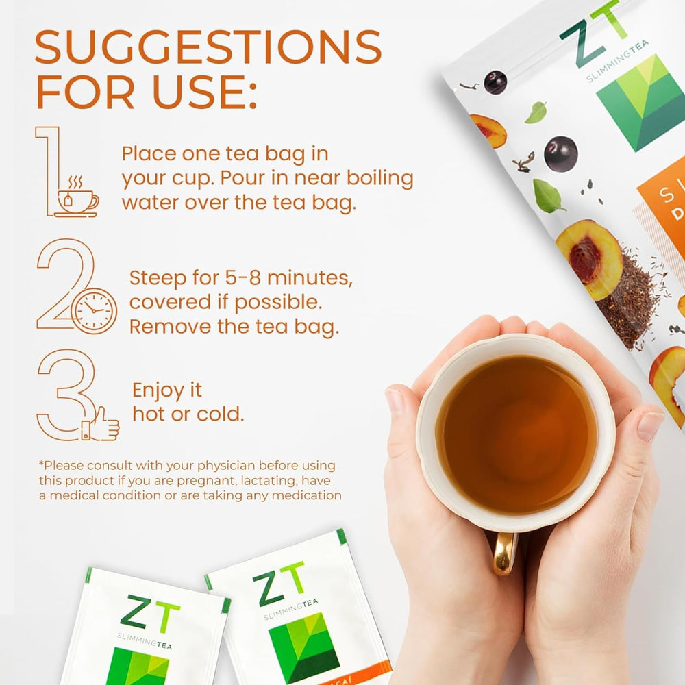 Aromatic cup of Dr. ZT Slimming Tea with peach-acai notes for daily refreshment