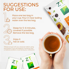 Aromatic cup of Dr. ZT Slimming Tea with peach-acai notes for daily refreshment