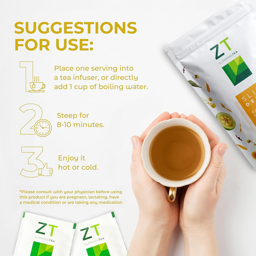 Cup of Dr. Zisman ZT Slimming Tea, warm aroma aiding digestion.
