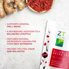 Packaging shot of Dr. Zisman ZT Slimming Tea goji ginger blend