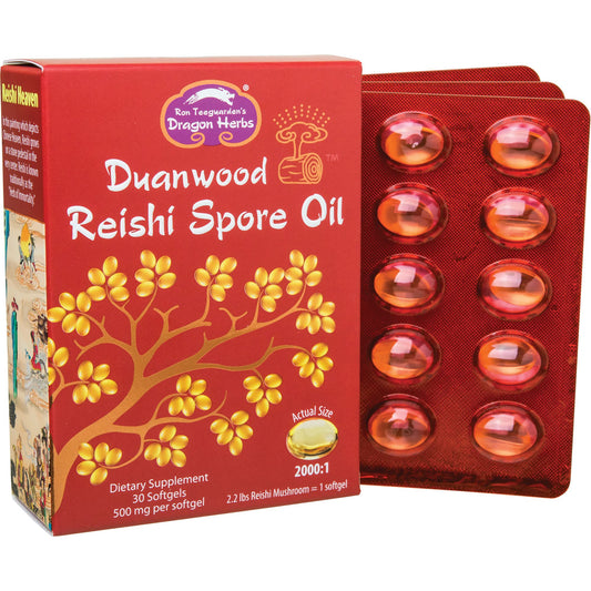 Dragon Herbs Reishi Spore Oil softgel bottle for daily wellness support.