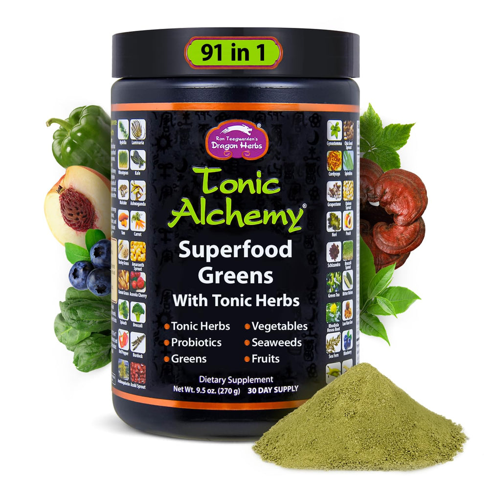 Dragon Herbs Tonic Alchemy green powder tin ready for daily greens nutrition