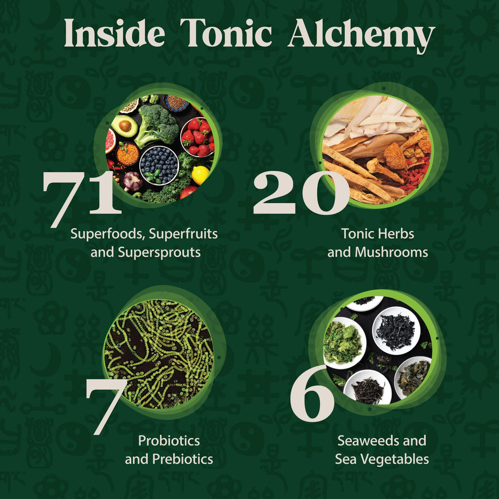 Dragon Herbs Tonic Alchemy ingredients label highlighting 91 ingredients