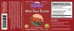 Dragon Herbs Wild Red Reishi Drops bottle pour illustrating easy daily dosing.