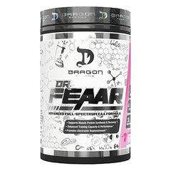 DRAGON PHARMA Dr. FEAAR full-spectrum EAA bottle shows a complete amino acid matrix for athletes