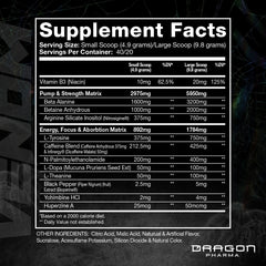 Dragon Pharma Venom Extreme bottle back with ingredients and usage details.