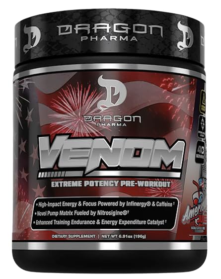 DRAGON PHARMA Venom Extreme canister front shows bold formula for workouts