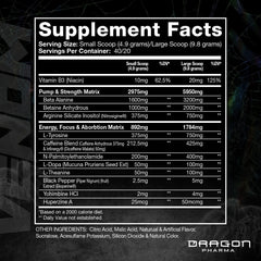Dragon Pharma Venom Extreme label close-up showing ingredients and transparency