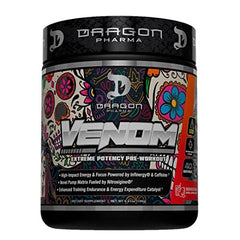 DRAGON PHARMA Venom Extreme scoop dispense shows serving options for intensity.