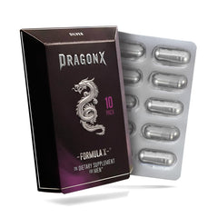 DRAGONX Silver bottle closeup highlighting premium male wellness formula.