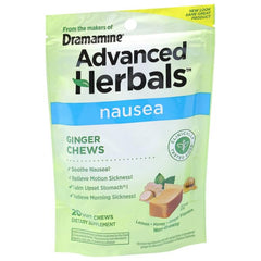 Dramamine Ginger Chews soft-chews texture offers convenient on-the-go relief during travel.