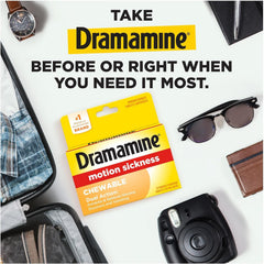 Dramamine eight tablet packaging ready for travel and trips