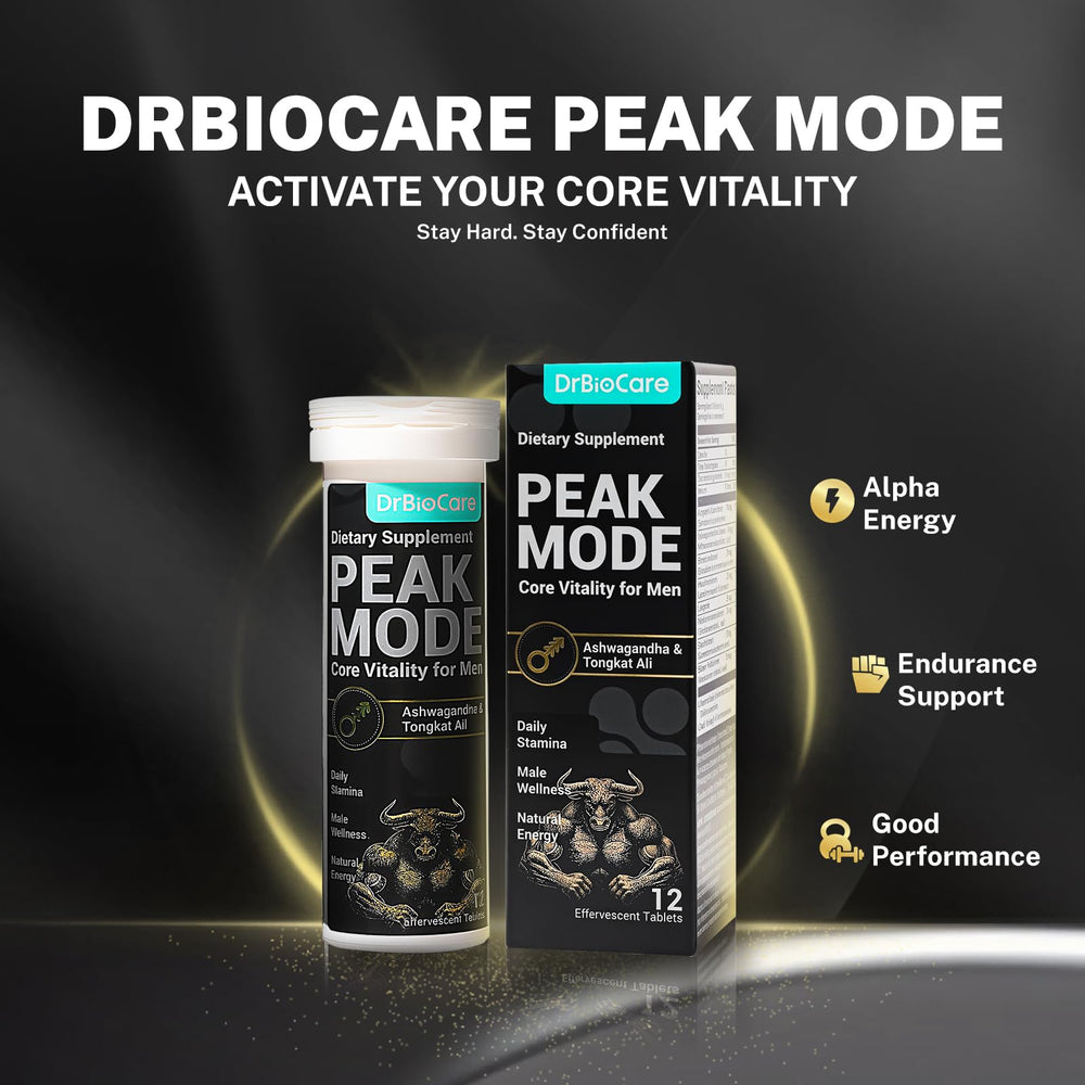 Close-up of DrBioCare Peak Mode core vitality tablets.