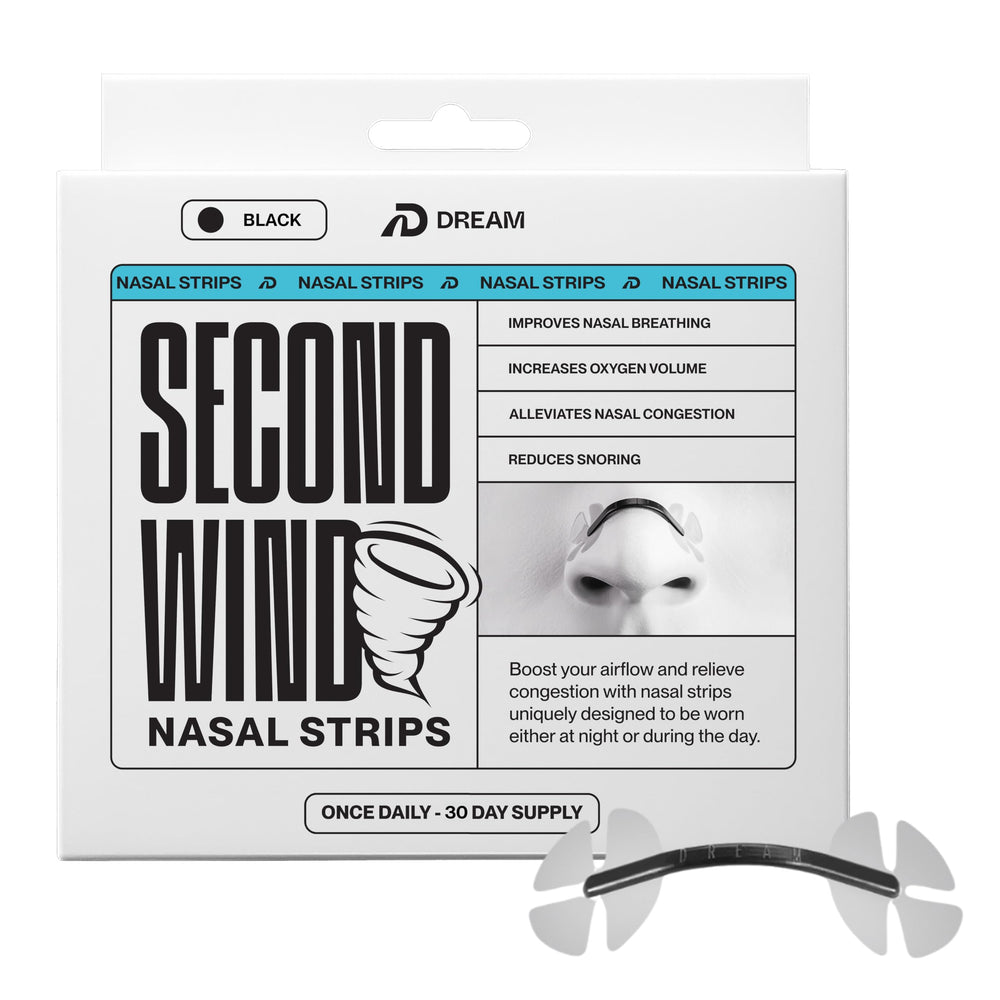 DREAM RECOVERY Second Wind nasal strip package for easier breathing and snore relief.
