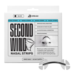 DREAM RECOVERY Second Wind nasal strip package for easier breathing and snore relief.