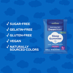 Dream Water SleepStat ingredients panel highlights GABA, melatonin, and 5-HTP blend.