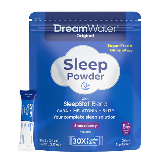 Dream Water Snoozeberry powder pack front for quick recognition of the sleep aid.
