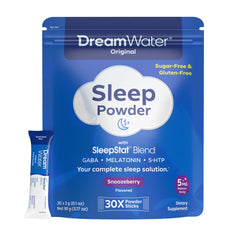 Dream Water Snoozeberry powder pack front for quick recognition of the sleep aid.