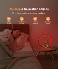 Dreamegg Sunrise Alarm Clock wood-grain finish as stylish bedside decor.