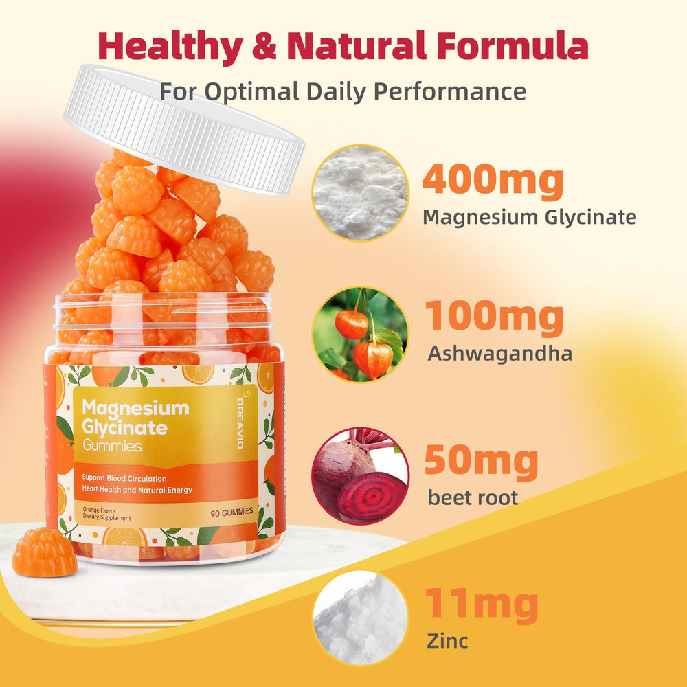 DREAVIO orange flavored gummies close up highlighting sugar free formula