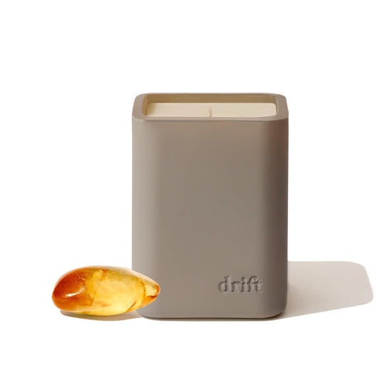 Drift Amber Scented Candle product shot with premium fragrance for a cozy ambiance.