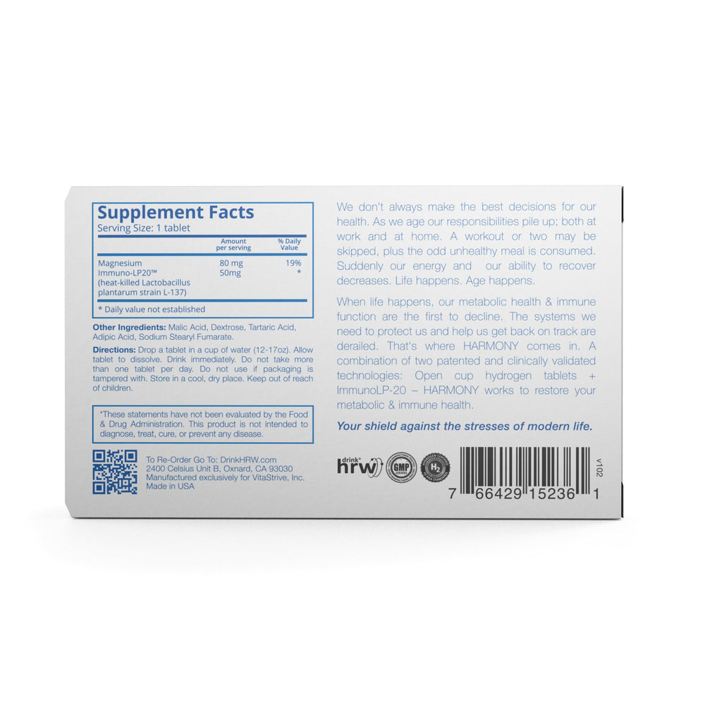 DRINK HRW Harmony tablet in a glass of water ready to drink for energy support.