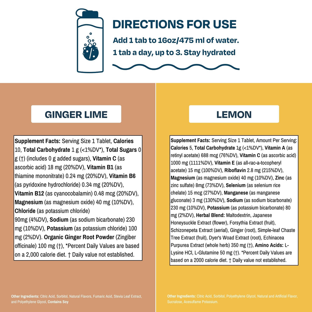 Drinklits Lemon Immune Support tablets closeup with vitamin C and herbs.