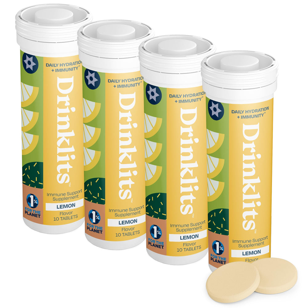 Drinklits Lemon Daily Immune tubes pack shown for daily wellness in bright citrus packaging