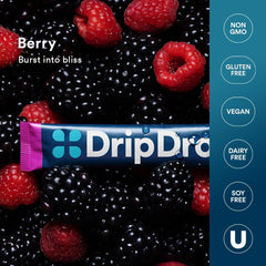 DripDrop Berry travel packets for easy hydration on the move.