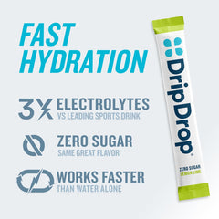 DripDrop sugar-free hydration single-serve packet on the go for easy travel hydration.