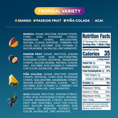 DripDrop Tropical Variety Pack packaging display with all four flavors