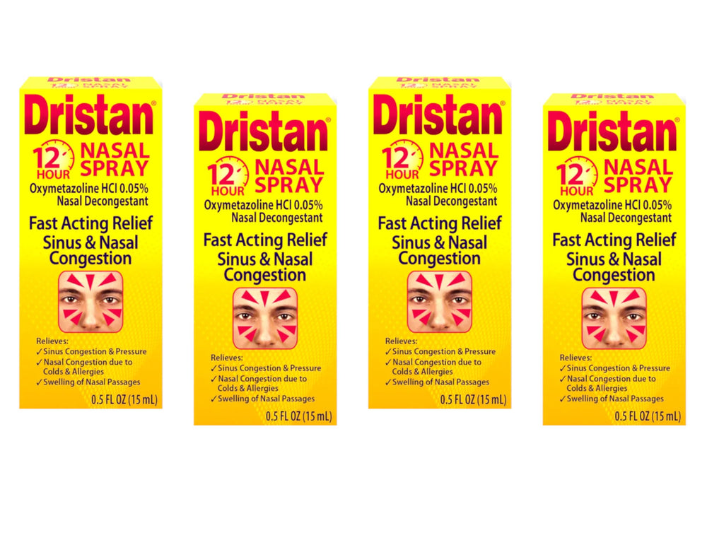 Dristan 12-Hour nasal spray pack front view for convenient multi-pack use.