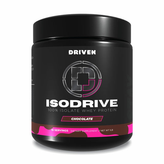 Driven Nutrition Isodrive premium whey isolate chocolate tub for post-workout fueling
