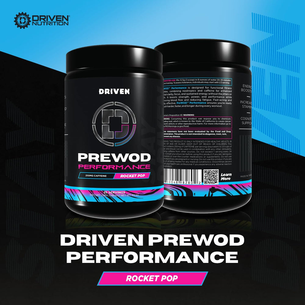 Driven Nutrition Pre WOD lemon headrush flavor supports sharp focus and stamina.