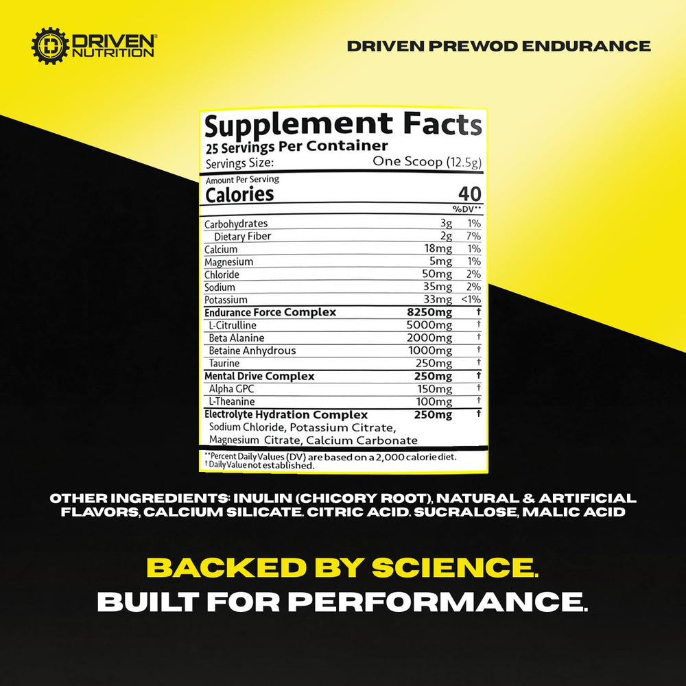 Driven PREWOD electrolyte hydration supports fluid balance during workouts.