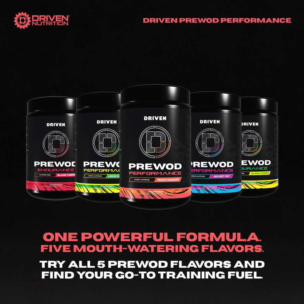 Driven Nutrition PREWOD product bottle shows clean label and transparent ingredients