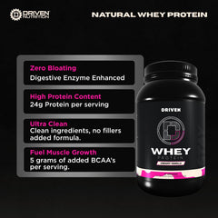 Driven WHEY cream vanilla tub label showcases digestible protein with added enzymes