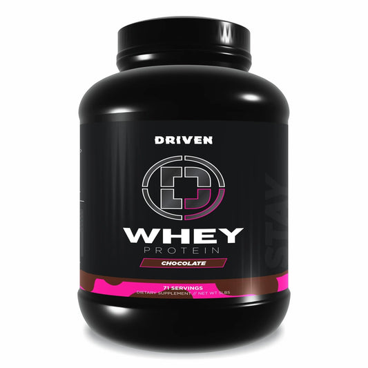 Driven WHEY tub front showing grass-fed whey protein for recovery